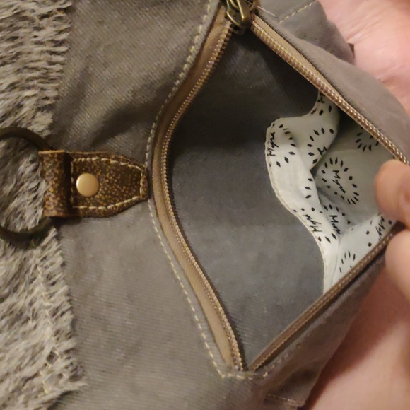 MYRA BAG - Crossbody/backpcCanvas Cowhide Med Shoulder Bag, Gray Brown and Beige - Picture 6 of 12